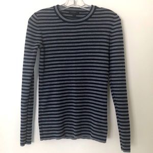 Grey and blue striped wool sweater from J. Crew